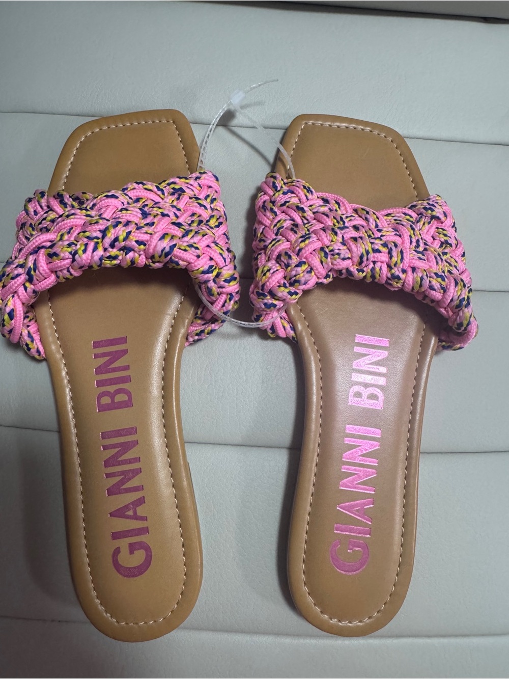 Gianni Bini Pink Braided Slide Sandals with Tan Footbed